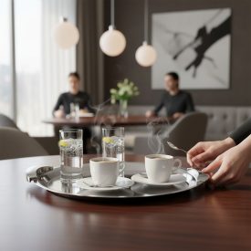 Emy kerek tálca 30 cm átmérő, fogóval, rozsdamentes