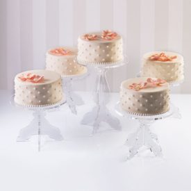  5 részes barokk stílusú plexi tortaálvány, Ø 26cm - 1 x h35 - 4x h 21cm.