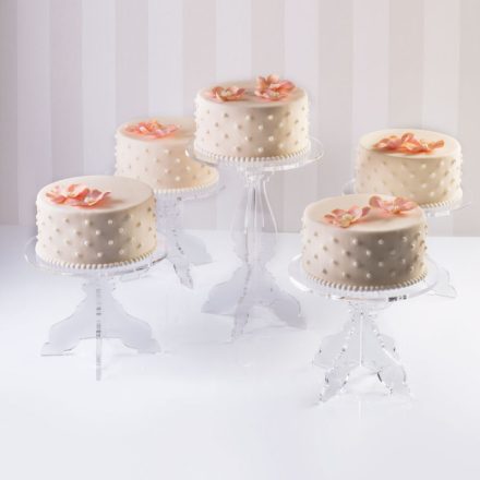 5 részes barokk stílusú plexi tortaálvány, Ø 26cm - 1 x h35 - 4x h 21cm.