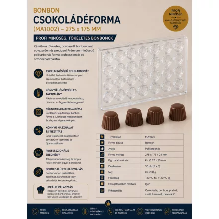 Bonbon csokoládéforma (MA1002), 275x175 mm, polikarbonát