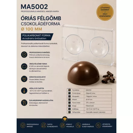 Bonbon félgömb csokoládéforma (MA5002), 275x175 mm, polikarbonát