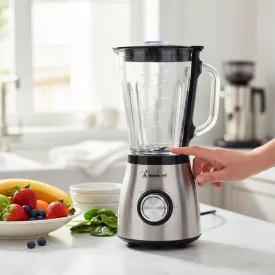   Inox Asztali Turmixgép és Jégaprító Blender, Vastag Üveg Kehely, 1,5 l, 500 W