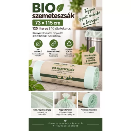 Bio szemeteszsák 73-115 cm PLA 120 literes 10 db/tekercs