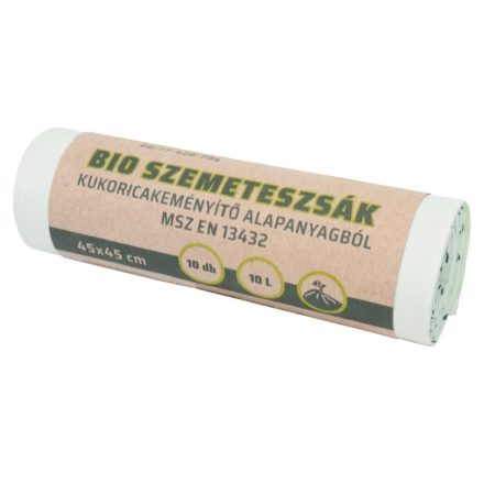 Bio szemeteszsák 45x45 cm PLA, 10 literes, 10 db/tekercs – komposztálható, környezetbarát hulladéktároláshoz