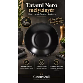 Tatami Nero mélytányér, 22 cm, fekete, kerámia
