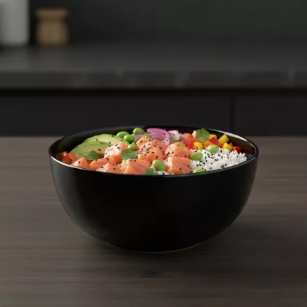 Diwali fekete salátástál, 21 cm, 2 liter, üveg – elegáns és modern tálaló