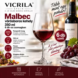 6 Vicrila Malbec vörösboros kehely 350 ml, 6 db – temperált üveg