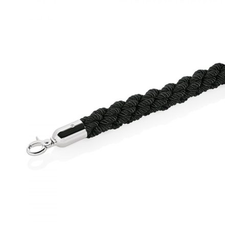 Kordonkötél, fonott, fekete, króm akasztóval, 150x3,2 cm