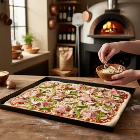 Pizzasütő tálca 50x35x3 cm kékvas