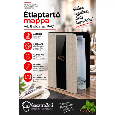 Étlaptartó mappa, A4, 8 oldalas, PVC