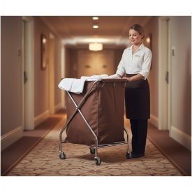 Szennyesgyűjtő kocsi, 61x61x98,5 cm, barna