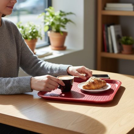 Csúszásmentes műanyag tálca, 35x27x2 cm, piros