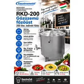   Gasztrometál RKD-200 gőzüzemű főzőüst – 200 liter, indirekt fűtés