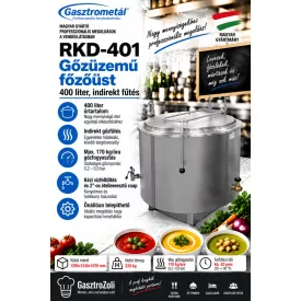   Gasztrometál  gőzüzemű főzőüst – 400 liter, indirekt fűtés