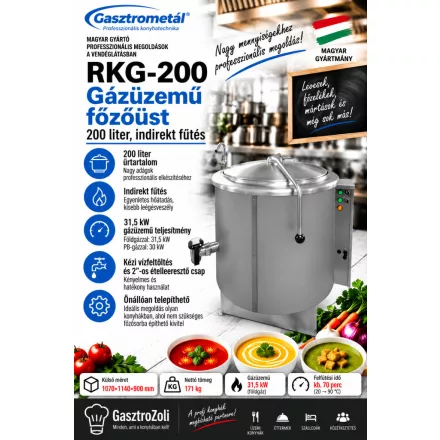 Gasztrometál RKG-200 gázüzemű főzőüst – 200 liter, indirekt fűtés