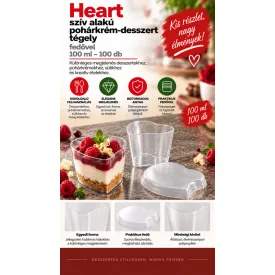   Heart szív alakú pohárkrém-desszert tégely fedővel, 100 ml – 100 db