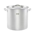 Gredil Rozsdamentes Ipari Magas Fazék Fedővel, 36,6 l, 36 cm – Erősített Peremű, Szendvicstalpas, Indukciós Tall Pot Nagykonyhai Használatra