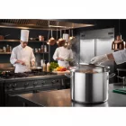 Gredil Rozsdamentes Ipari Közepes Fazék Fedővel, 18 l, 32 cm – Szendvicstalpas, Indukciós Gasztro Edény Nagykonyhai Használatra