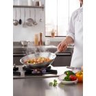 Vas Wok 40 cm-es átmérővel, fa nyéllel (120 mm), szatén