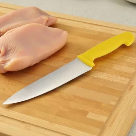 Szakácskés 21 cm penge sárga nyéllel – HACCP kompatibilis, baromfihoz ajánlott