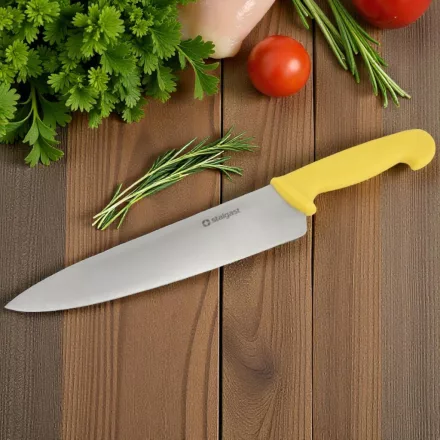 Szakácskés 25 cm penge sárga nyéllel – HACCP kompatibilis, baromfihúsokhoz és szárnyasokhoz