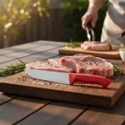Kerti grill / BBQ előkészület (Fókuszban a piros HACCP nyél és a hús szeletelés)