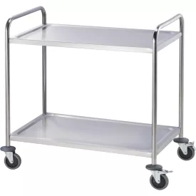   Gredil 2 Szintes Rozsdamentes Acél Felszolgáló Kocsi, 860x540x940 mm (Max. 40 kg) – Ipari Leszedő és Szállító Kocsi Fékezhető Kerekekkel