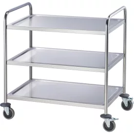   Gredil 3 Szintes Rozsdamentes Acél Felszolgáló Kocsi, 860x540x940 mm (Max. 40 kg) – Ipari Leszedő és Szállító Kocsi Fékezhető Kerekekkel