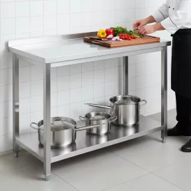   Erősített Munkalapos Rozsdamentes Fali Munkaasztal Alsó Polccal, 800x700x850 mm