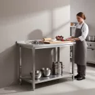 Erősített Munkalapos Rozsdamentes Fali Munkaasztal Alsó Polccal, 1000x600x850 mm