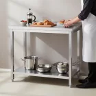Erősített Munkalapos Rozsdamentes Fali Munkaasztal Alsó Polccal, 1200x600x850 mm