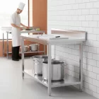 Erősített Munkalapos Rozsdamentes Fali Munkaasztal Alsó Polccal, 1400x600x850 mm