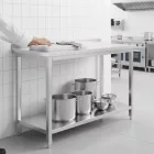 Erősített Munkalapos Rozsdamentes Fali Munkaasztal Alsó Polccal, 1500x600x850 mm