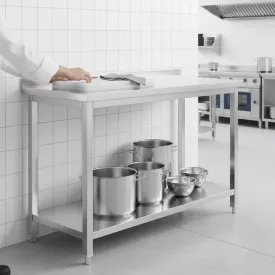   Erősített Munkalapos Rozsdamentes Fali Munkaasztal Alsó Polccal, 1500x600x850 mm
