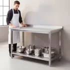 Erősített Munkalapos Rozsdamentes Fali Munkaasztal Alsó Polccal, 1500x600x850 mm