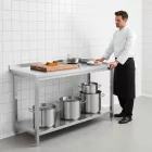 Erősített Munkalapos Rozsdamentes Fali Munkaasztal Alsó Polccal, 1500x700x850 mm