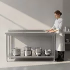 Erősített Munkalapos Rozsdamentes Fali Munkaasztal Alsó Polccal, 1500x700x850 mm