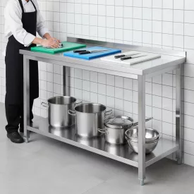   Erősített Munkalapos Rozsdamentes Fali Munkaasztal Alsó Polccal, 1600x600x850 mm