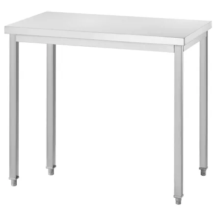 Gredil Csavarozott Rozsdamentes Központi Munkaasztal Polc Nélkül, 1000x600x850 mm – Lapra Szerelt Ipari Inox Szigetasztal