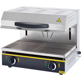   Gredil Professzionális Liftes Salamander Grill, 4 kW, 400 V – Kétzónás, Állítható Fejes, 600 mm Széles