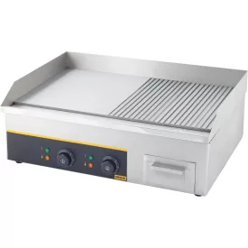   Gredil Professzionális Elektromos Grill-lap, 3.5 kW, 230 V – 1/2 Sima, 1/2 Bordázott Felület, Rozsdamentes Acél