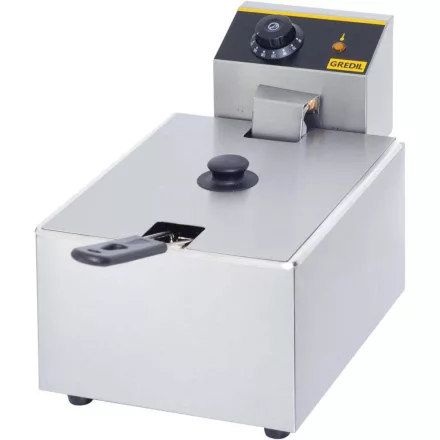 Gredil Professzionális Egyaknás Olajsütő, 5 l (Max 8 l), 3.2 kW, 230 V – Rozsdamentes Acél, Kivehető Medencével