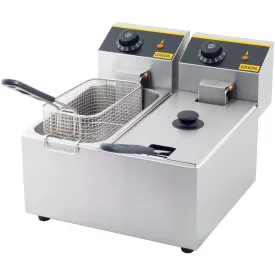   Gredil Professzionális Kétaknás Olajsütő, 2x3 l (6 l), 4.4 kW, 230 V – Rozsdamentes Acél, Kivehető Medencékkel