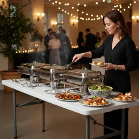   Összecsukható rendezvényasztal 122 cm – catering és szettekhez, 250 kg teherbírás