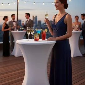   Fehér Kerek bárasztal huzat koktél- és rendezvény használatra