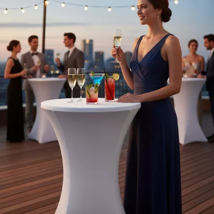 Fehér Kerek bárasztal huzat koktél- és rendezvény használatra