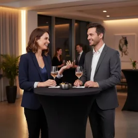   Fekete Kerek bárasztal huzat koktél- és rendezvény használatra