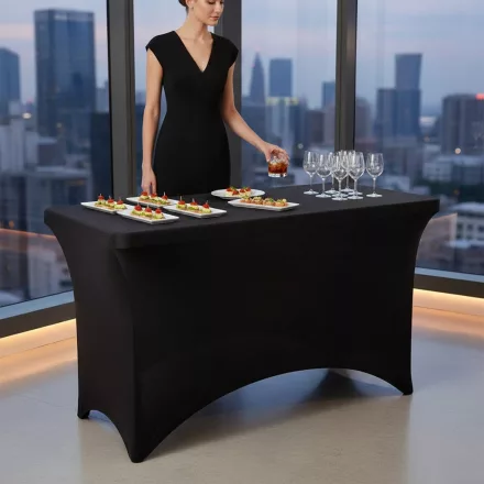 Fekete huzat 122 cm-es Összecsukható rendezvényasztalhoz – catering és szettekhez