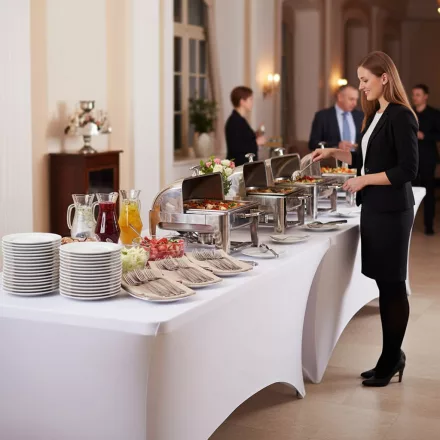 Fehér huzat a 183 cm-es Összecsukható rendezvényasztalhoz – catering és szettekhez