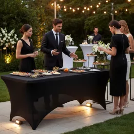   Fekete huzat a 183 cm-es Összecsukható rendezvényasztalhoz – catering és szettekhez